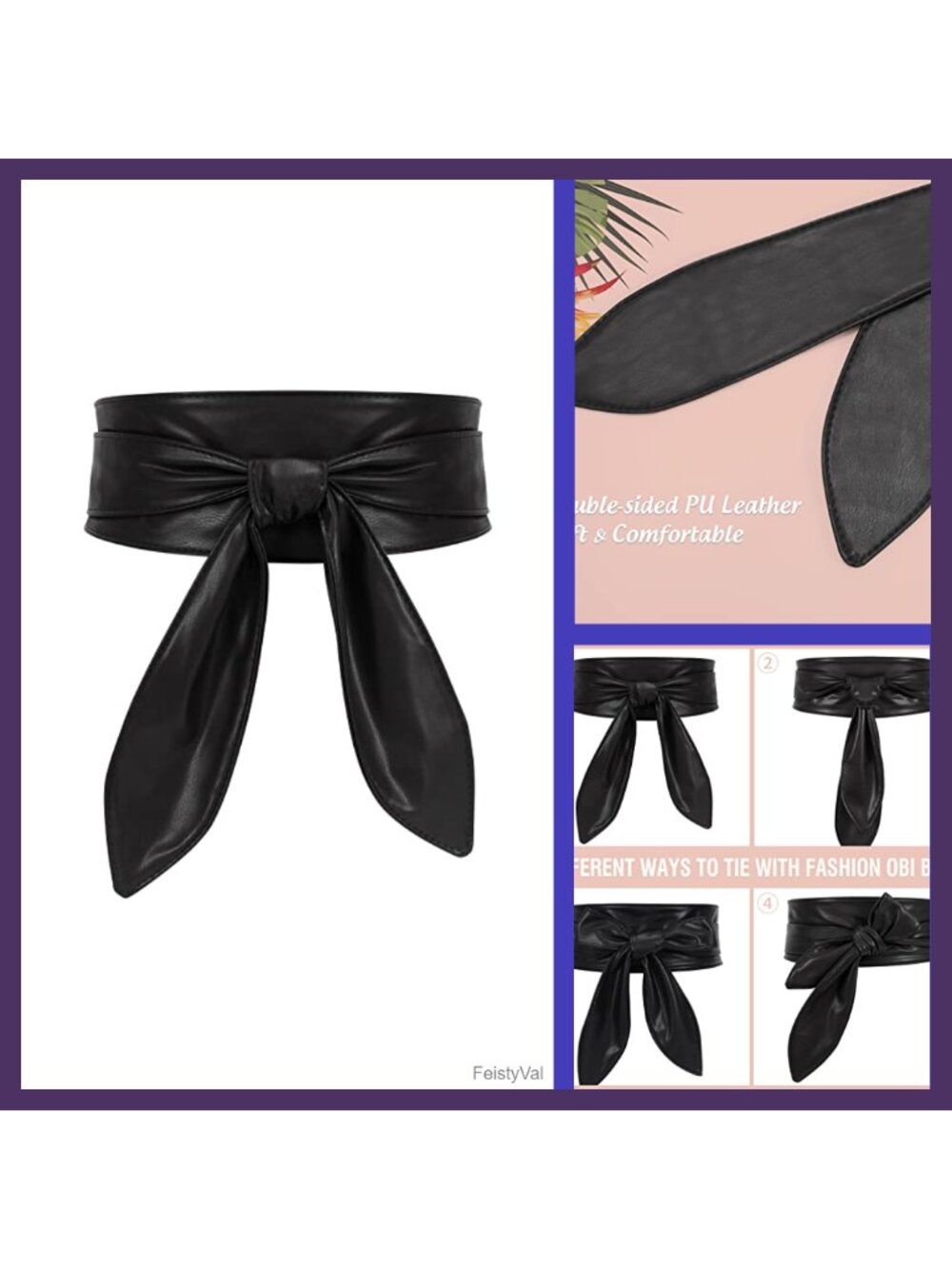 Women Obi Belt Double-Sided PU Leather Wide Waistband Tie Waist Dress Belt